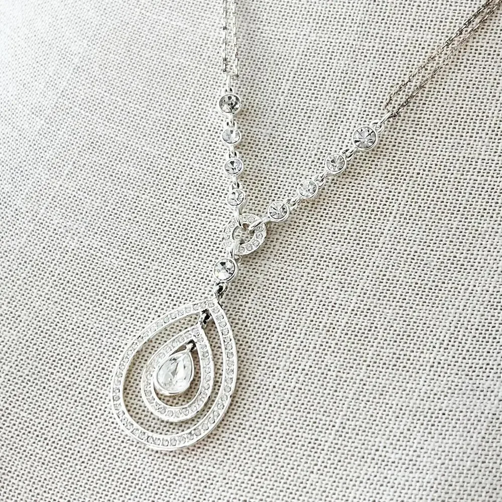 Givenchy Silver Crystal Teardrop Necklace - Picture 3 of 9